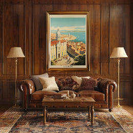 Lisbon Vintage Seascape Travel Poster PosterGoat