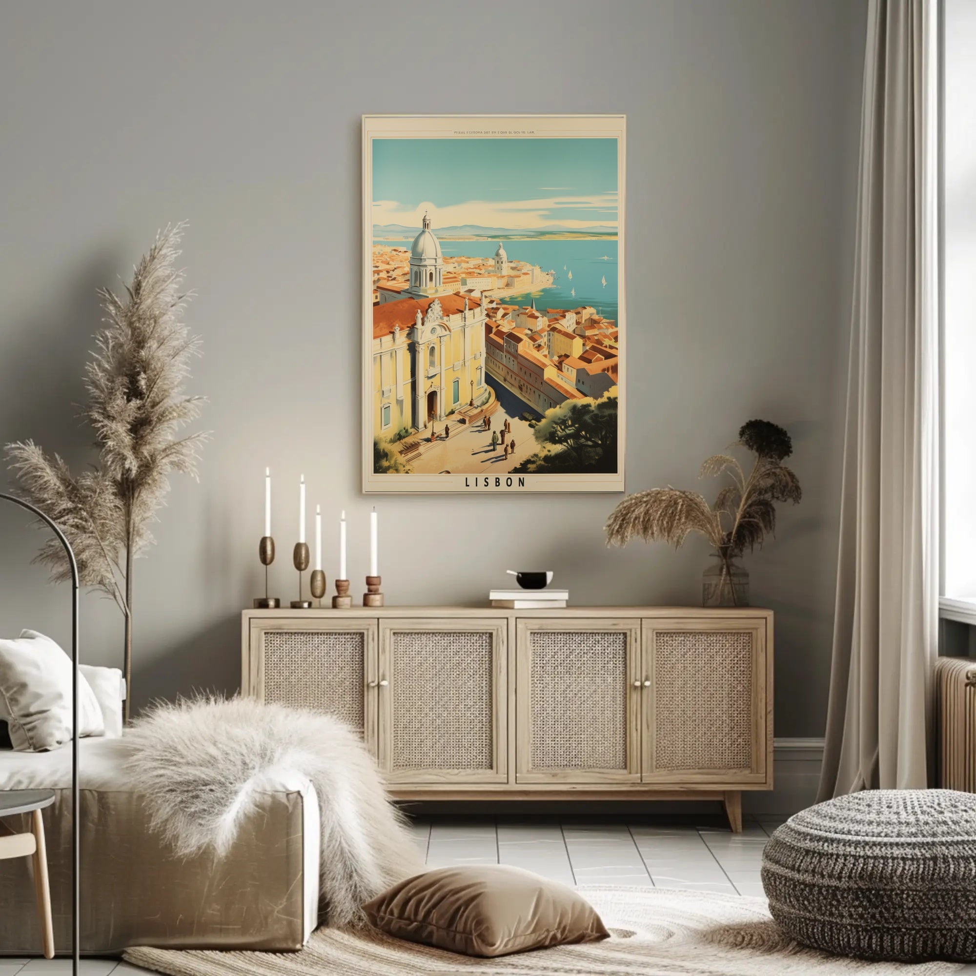 Lisbon Vintage Seascape Travel Poster PosterGoat