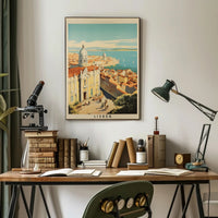 Lisbon Vintage Seascape Travel Poster PosterGoat