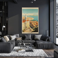Lisbon Vintage Seascape Travel Poster PosterGoat