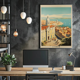 Lisbon Vintage Seascape Travel Poster PosterGoat
