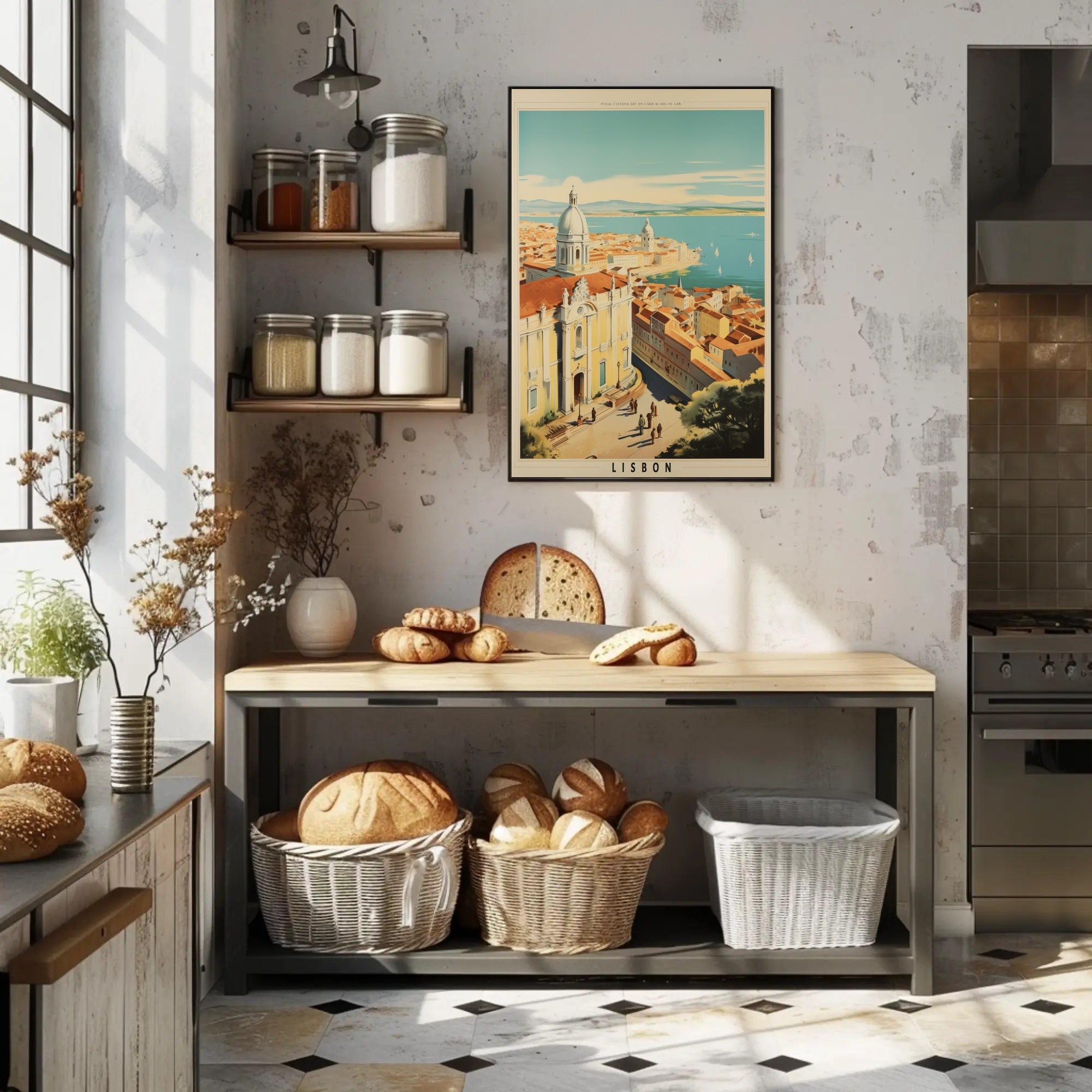 Lisbon Vintage Seascape Travel Poster PosterGoat