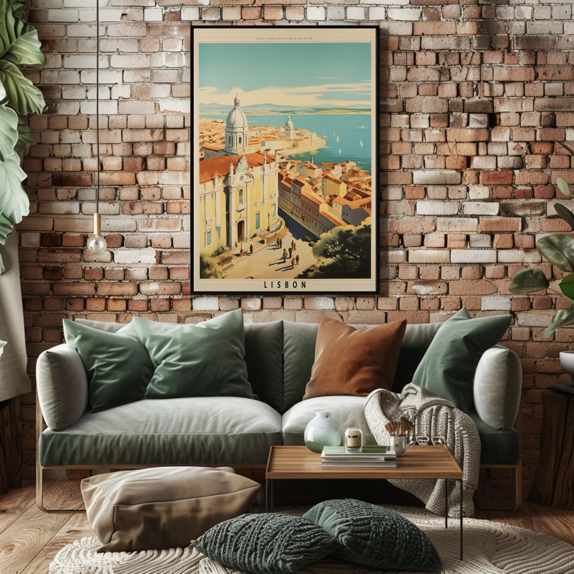 Lisbon Vintage Seascape Travel Poster PosterGoat