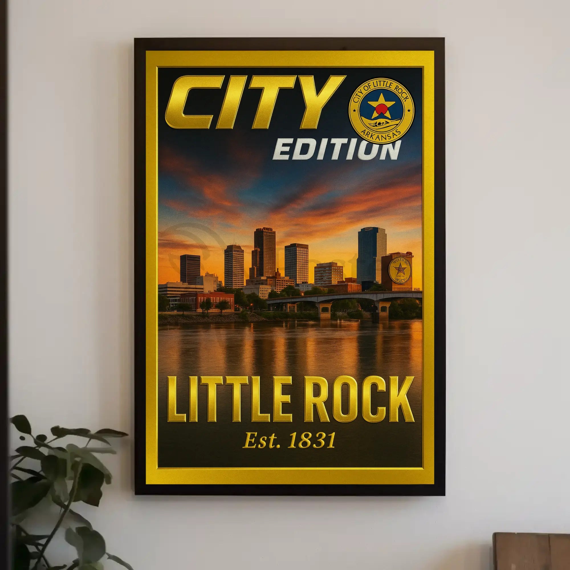 Little Rock Sunset Cityscape Cultural or Heritage Poster PosterGoat