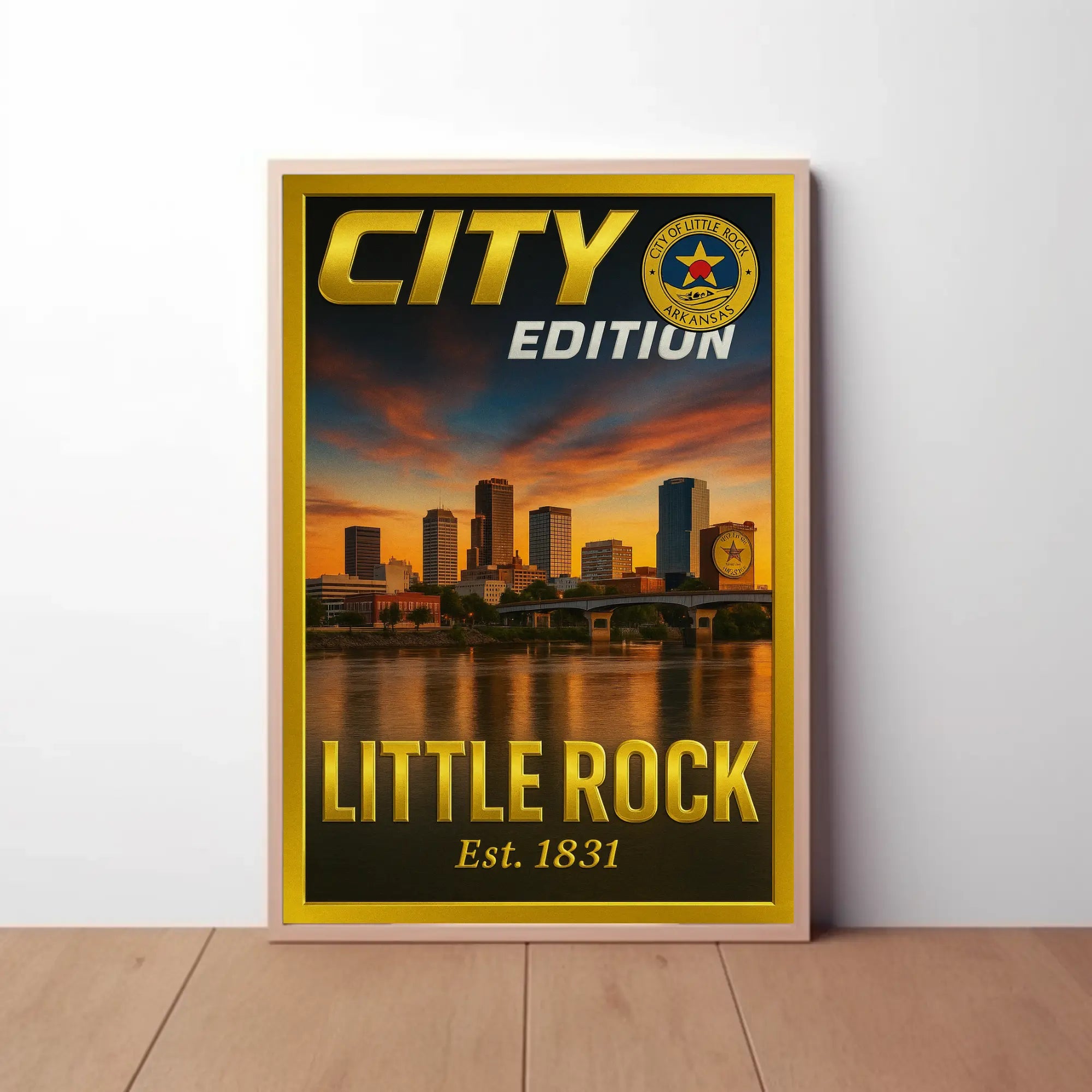 Little Rock Sunset Cityscape Cultural or Heritage Poster PosterGoat