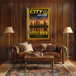 Little Rock Sunset Cityscape Cultural or Heritage Poster PosterGoat