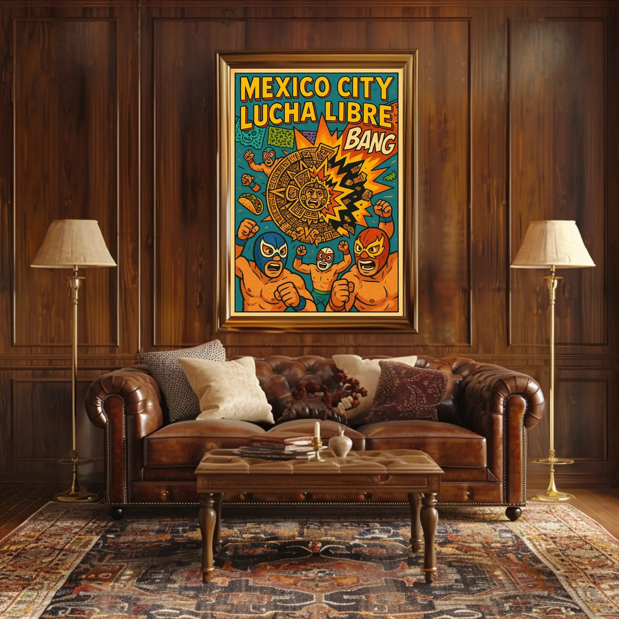 Lively Lucha Libre Wrestling Mask Sports Poster PosterGoat