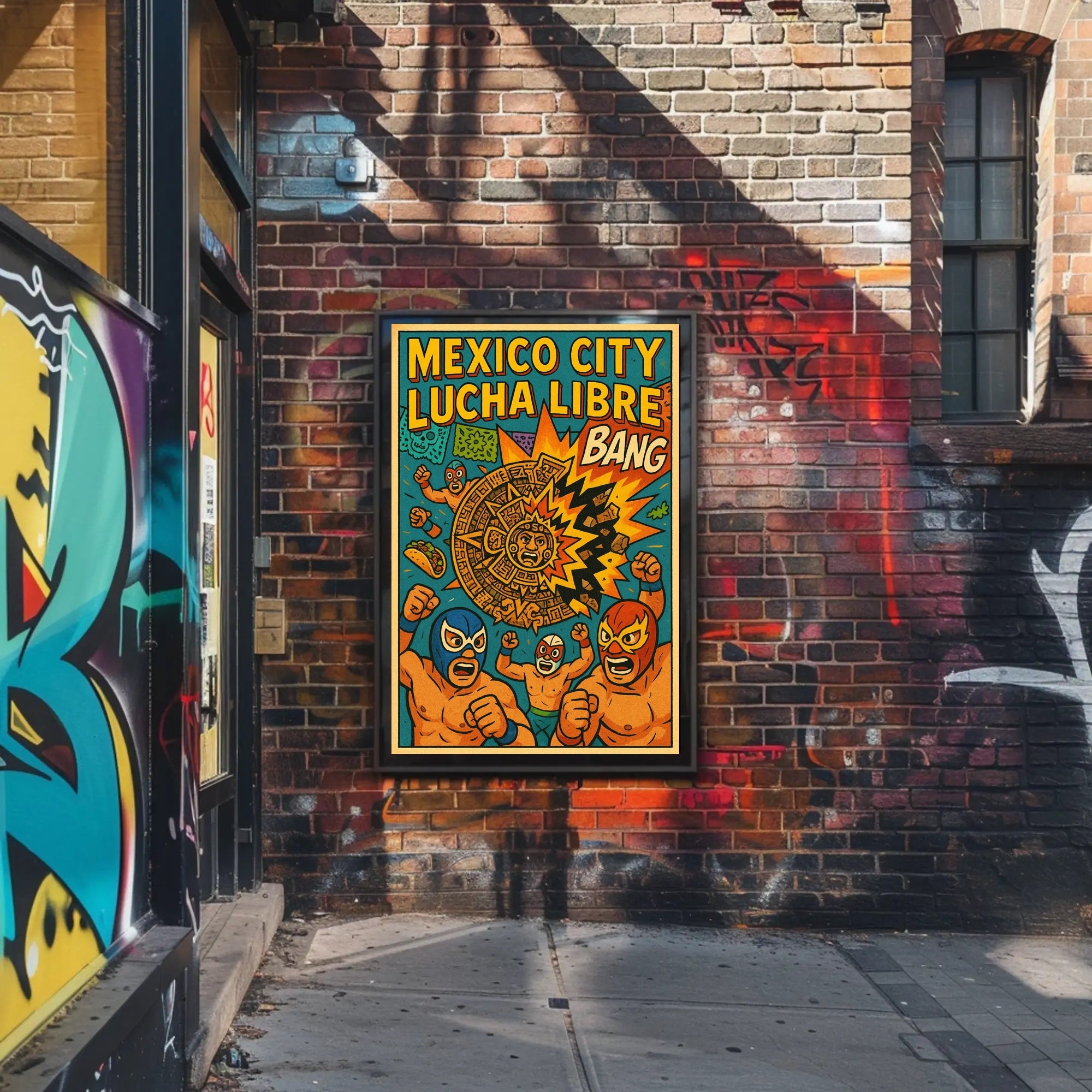Lively Lucha Libre Wrestling Mask Sports Poster PosterGoat