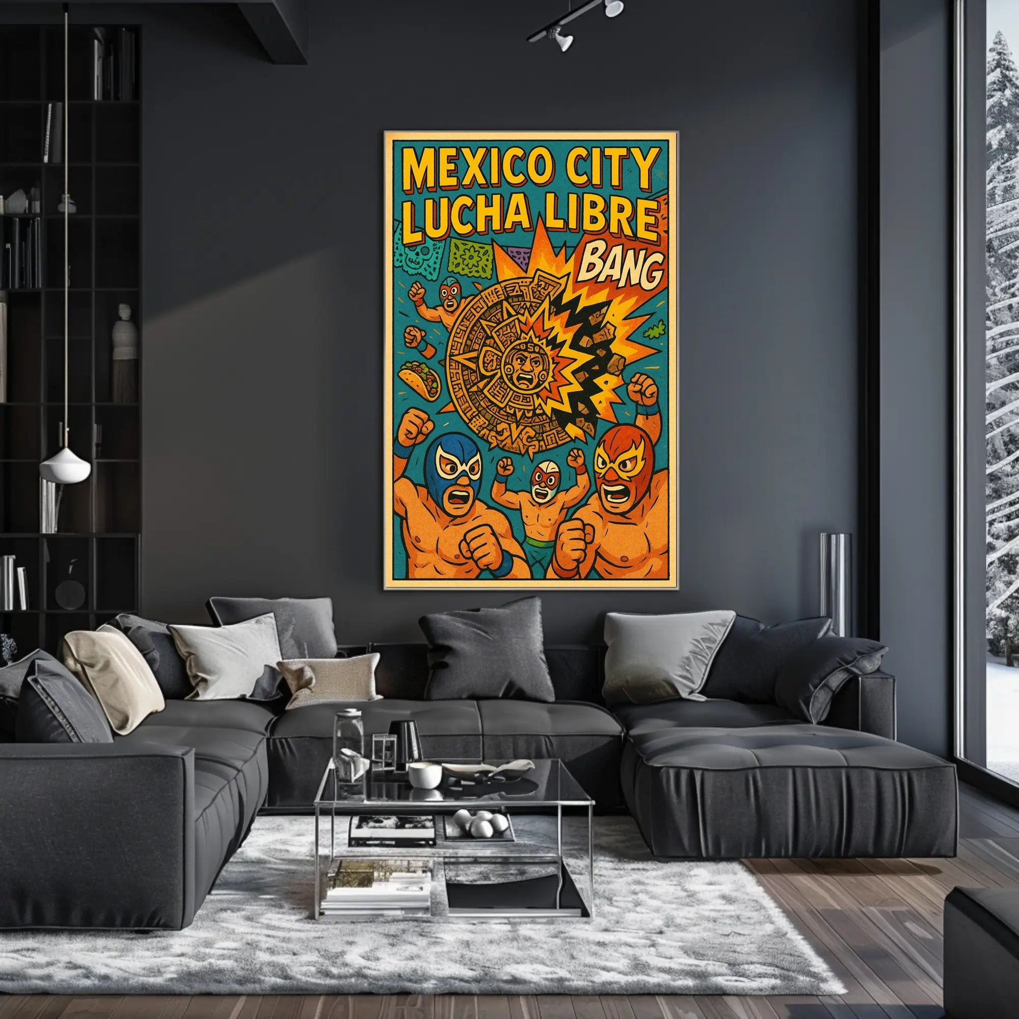 Lively Lucha Libre Wrestling Mask Sports Poster PosterGoat