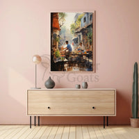 Lively Urban Market Scene Watercolor Cultural Poster PosterGoat