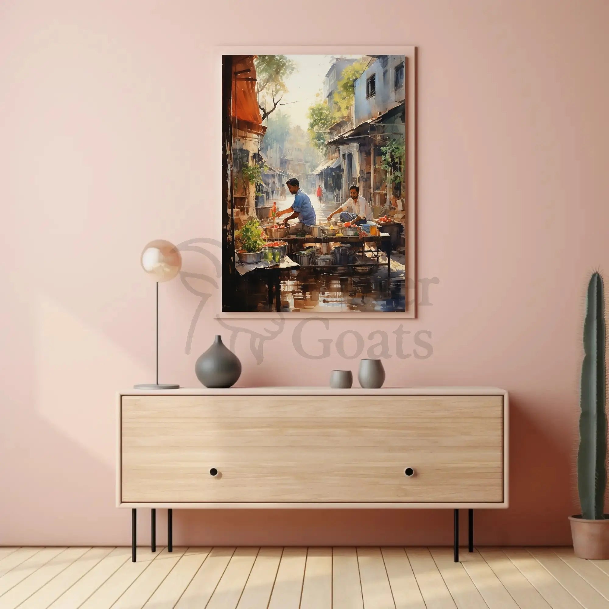 Lively Urban Market Scene Watercolor Cultural Poster PosterGoat