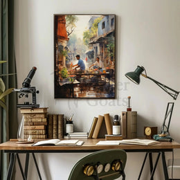 Lively Urban Market Scene Watercolor Cultural Poster PosterGoat