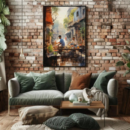 Lively Urban Market Scene Watercolor Cultural Poster PosterGoat