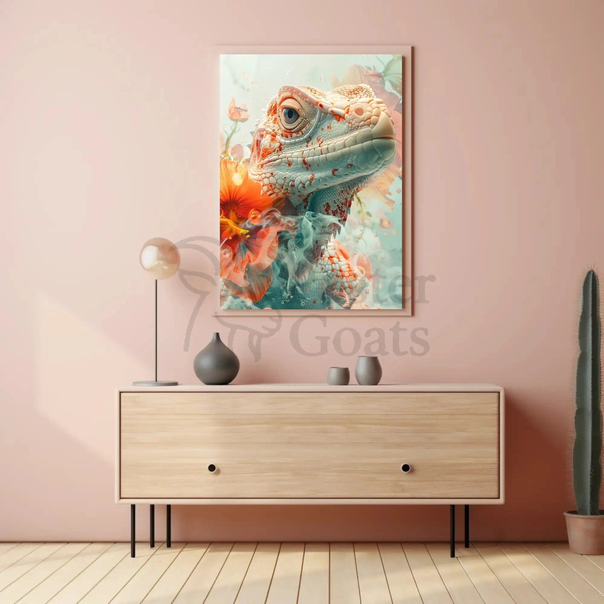Lizard and Hibiscus Fantasy Artistic Animal Poster PosterGoat