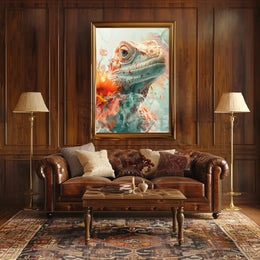 Lizard and Hibiscus Fantasy Artistic Animal Poster PosterGoat