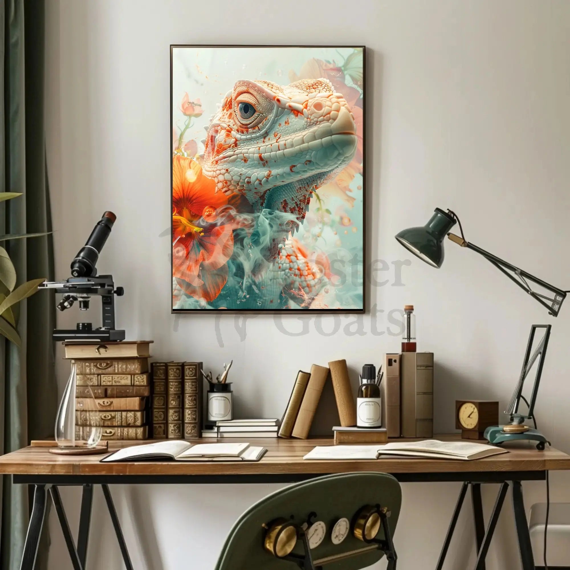 Lizard and Hibiscus Fantasy Artistic Animal Poster PosterGoat