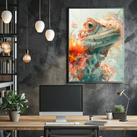 Lizard and Hibiscus Fantasy Artistic Animal Poster PosterGoat