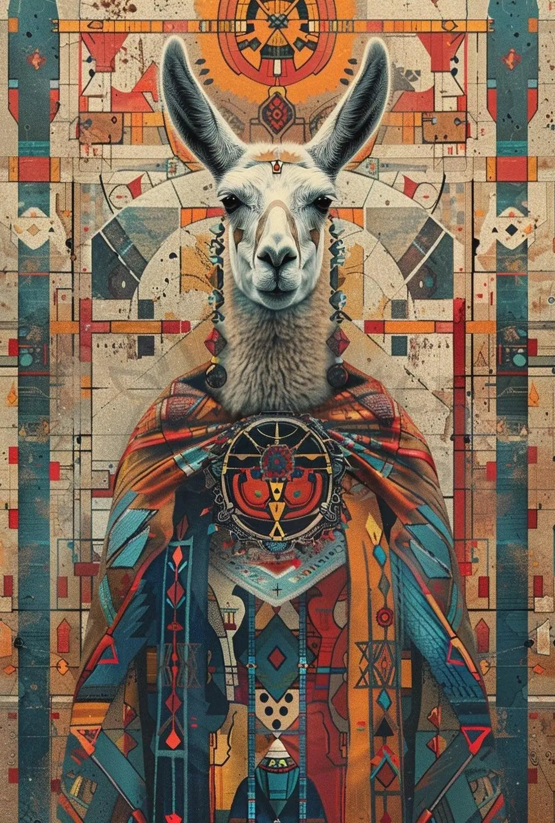Llama in Rich Andean Patterns Cultural Poster PosterGoat
