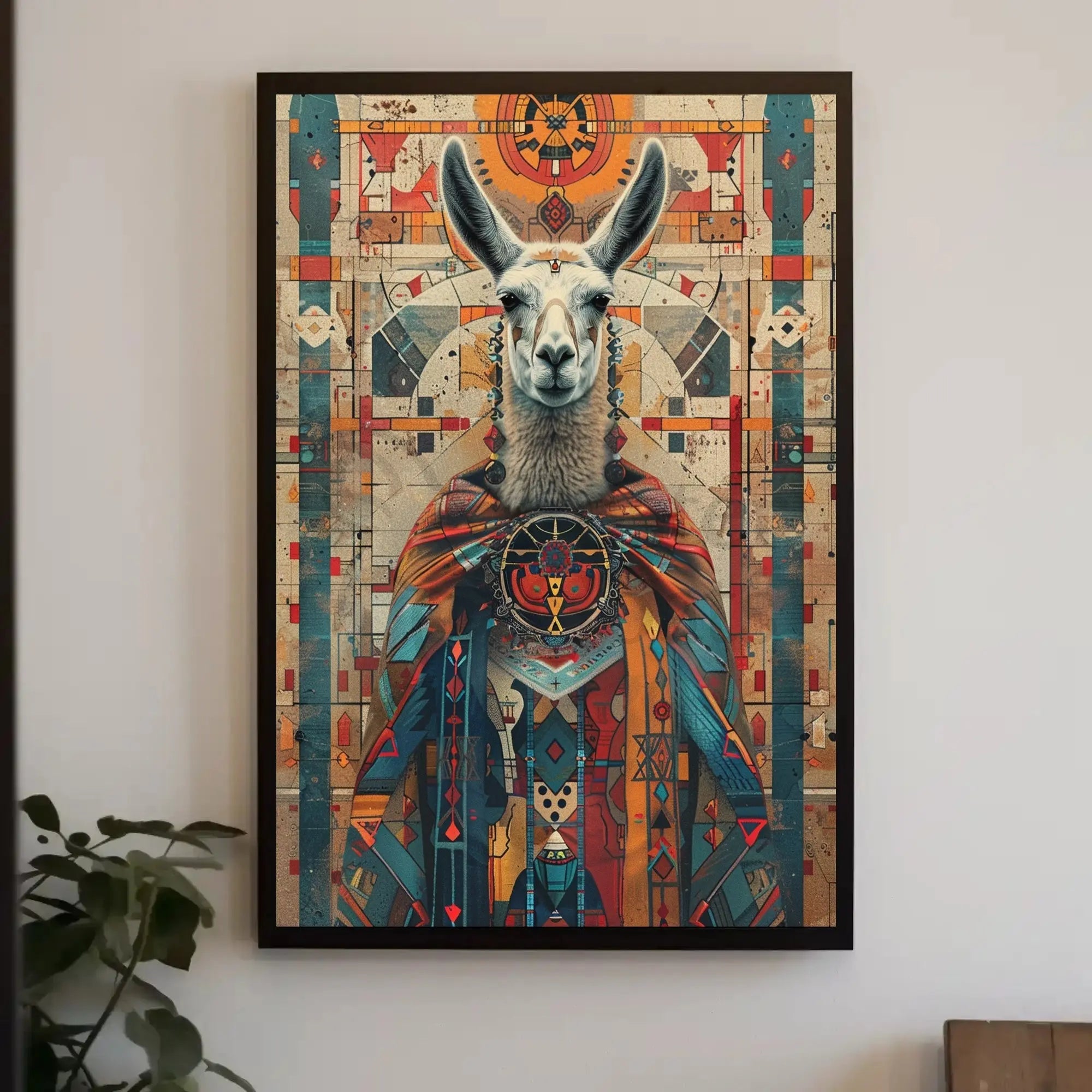 Llama in Rich Andean Patterns Cultural Poster PosterGoat