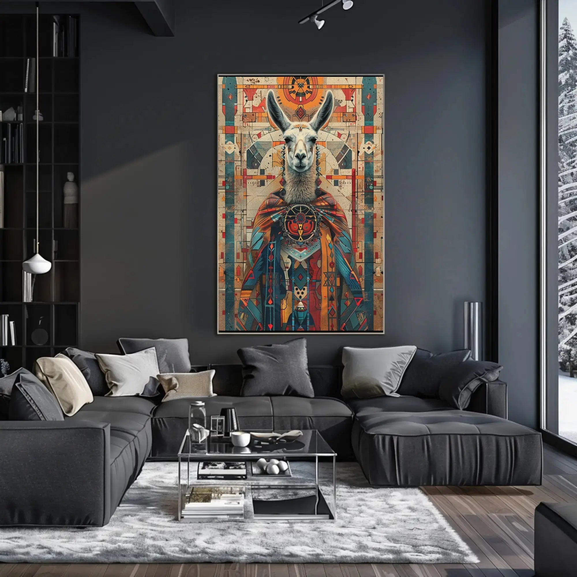 Llama in Rich Andean Patterns Cultural Poster PosterGoat