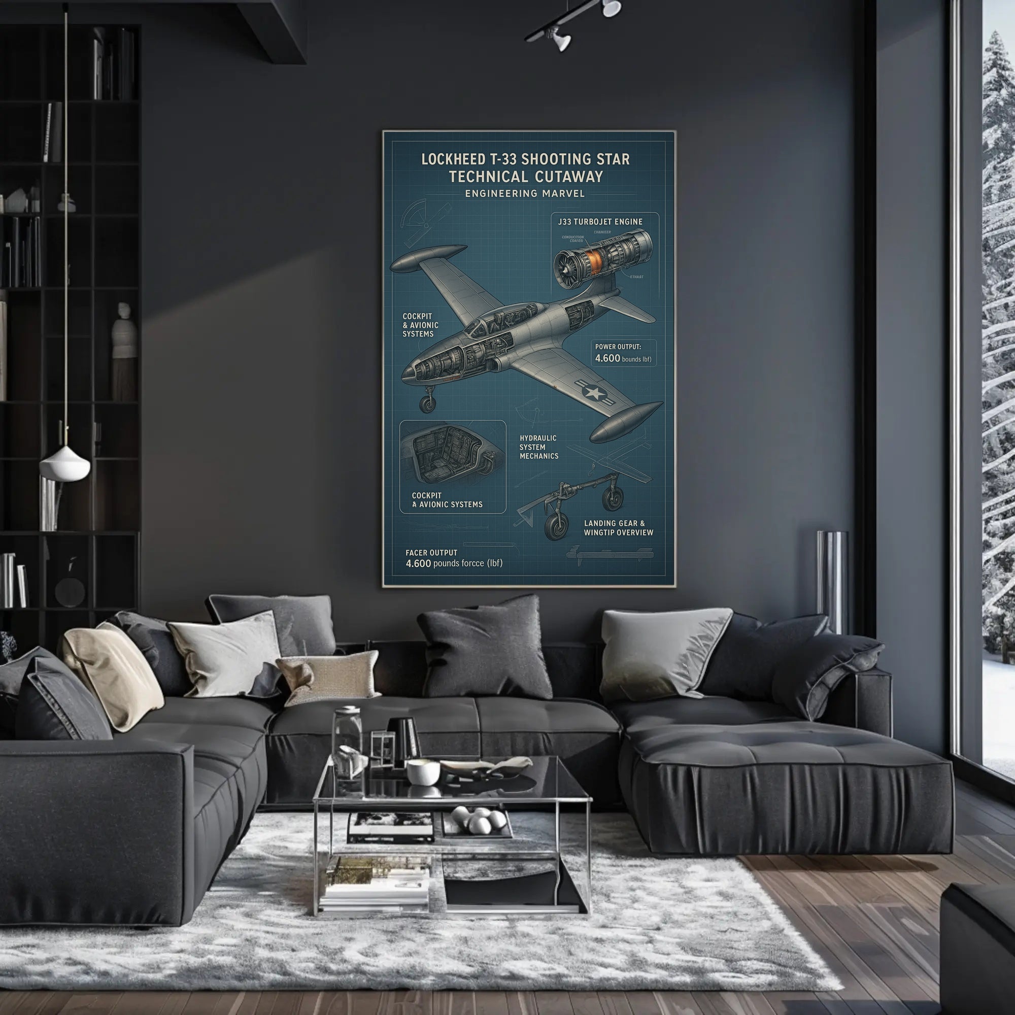 Lockheed T-33 Shooting Star Technical Cutaway Poster PosterGoat