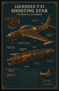 Lockheed T-33 Shooting Star Technical Poster PosterGoat