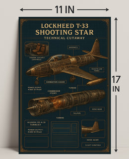 Lockheed T-33 Shooting Star Technical Poster PosterGoat