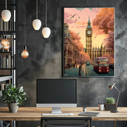 London Big Ben Sunset Scene Urban or Cityscape Poster PosterGoat