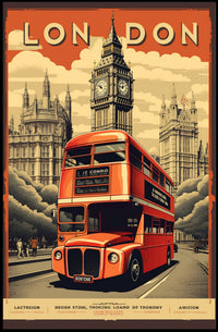 London Double-Decker Bus and Big Ben Travel Poster PosterGoat