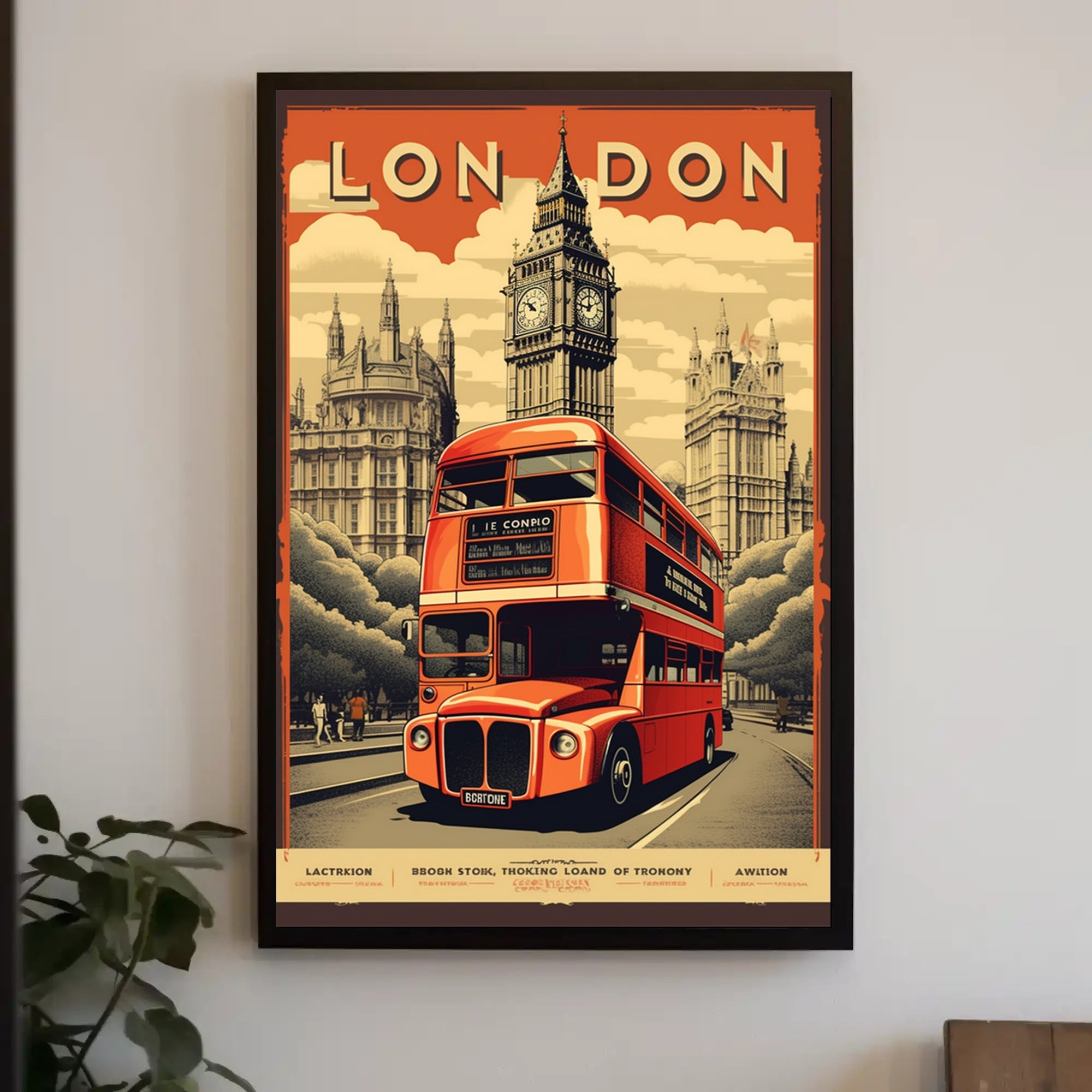 London Double-Decker Bus and Big Ben Travel Poster PosterGoat