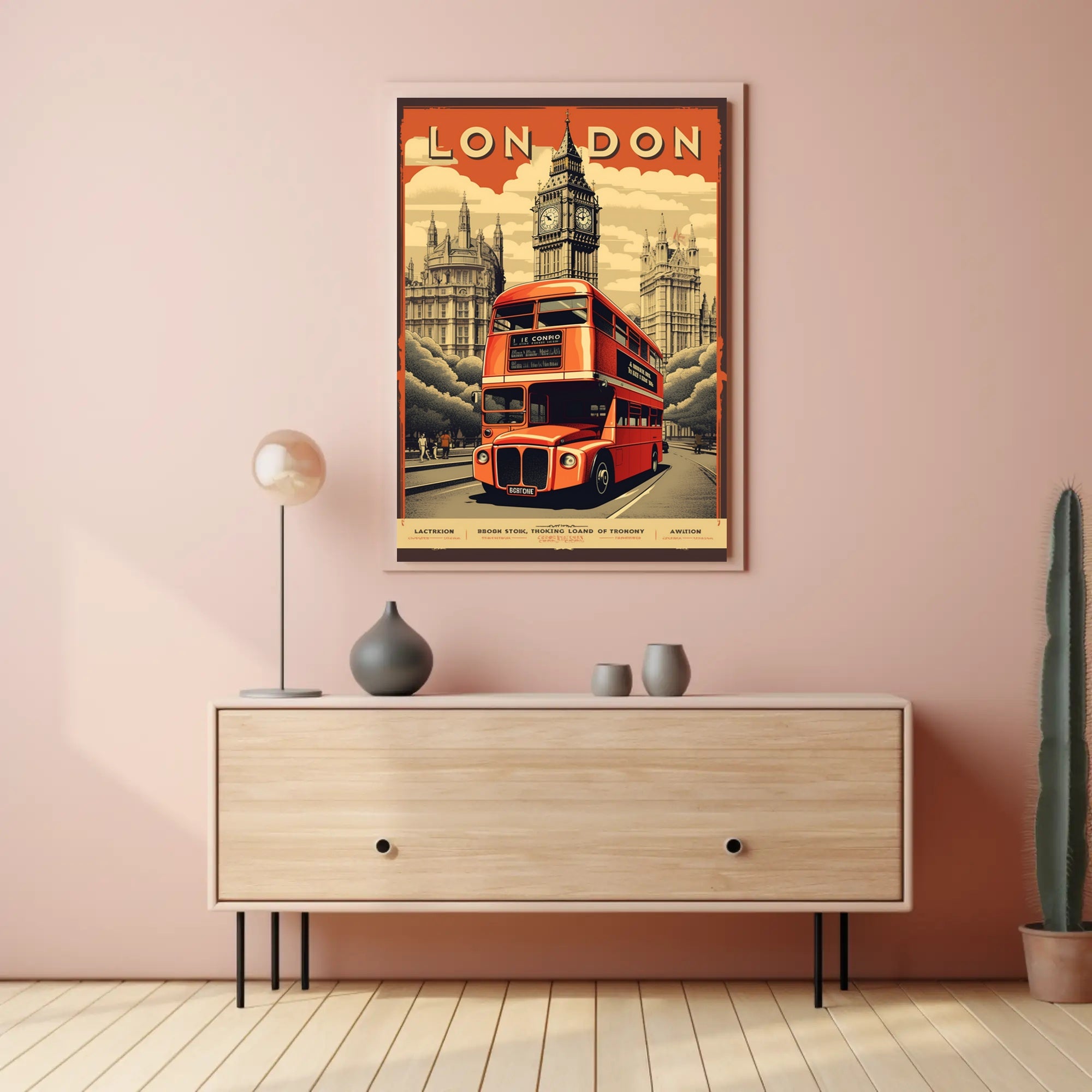 London Double-Decker Bus and Big Ben Travel Poster PosterGoat