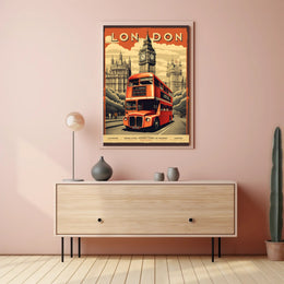 London Double-Decker Bus and Big Ben Travel Poster PosterGoat