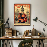 London Double-Decker Bus and Big Ben Travel Poster PosterGoat