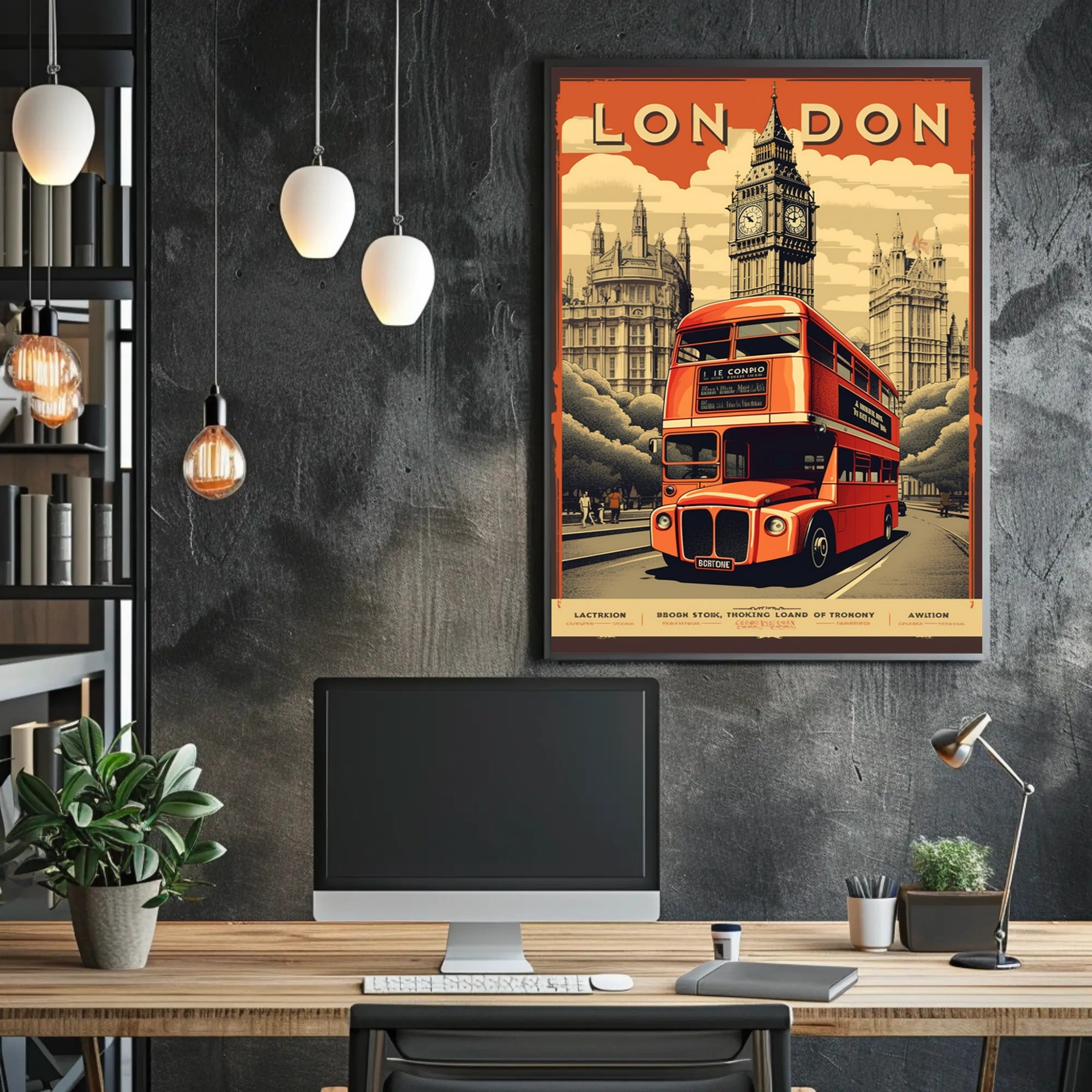 London Double-Decker Bus and Big Ben Travel Poster PosterGoat