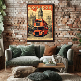 London Double-Decker Bus and Big Ben Travel Poster PosterGoat