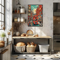 London Double-Decker Streetscape Retro Art Travel Poster PosterGoat