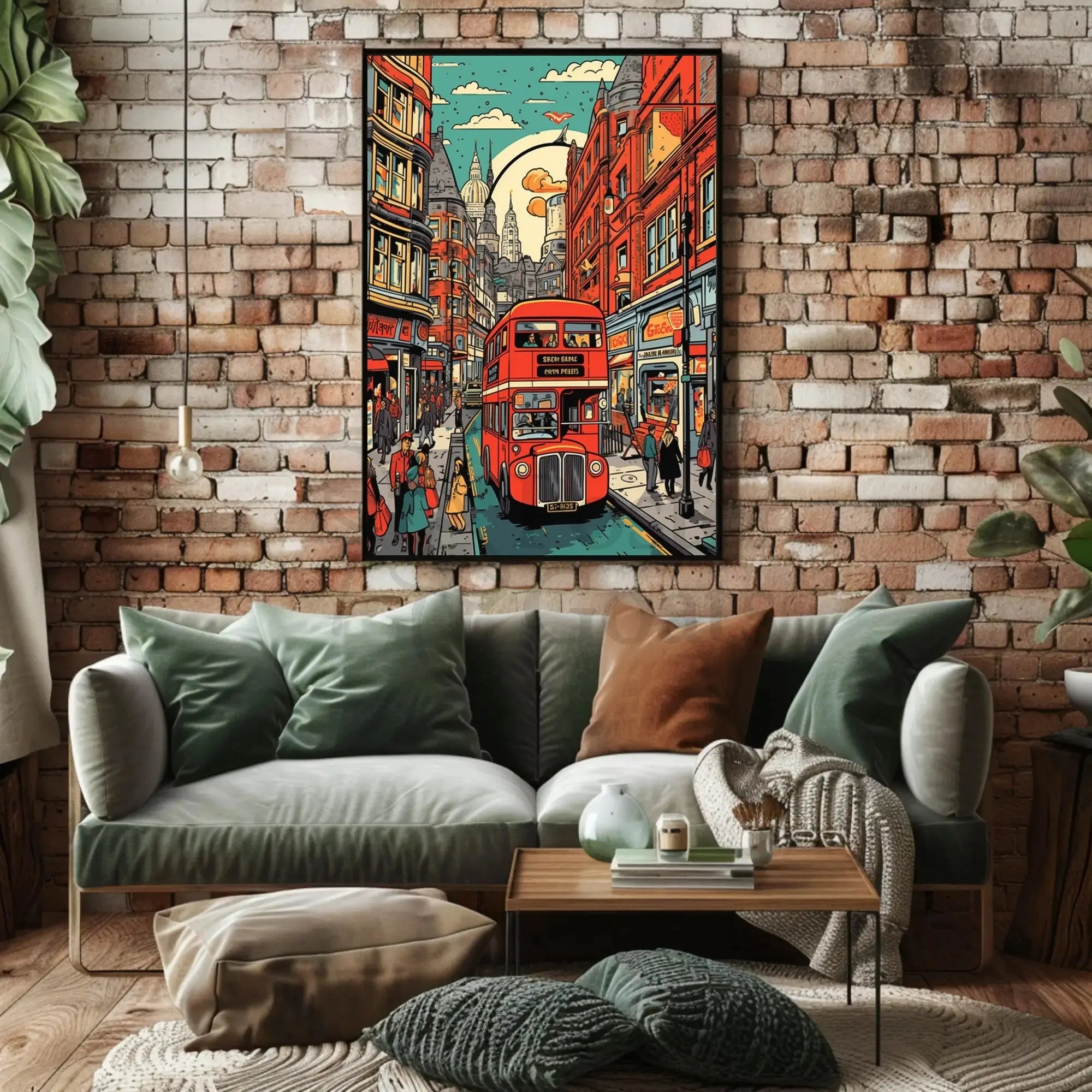 London Double-Decker Streetscape Retro Art Travel Poster PosterGoat