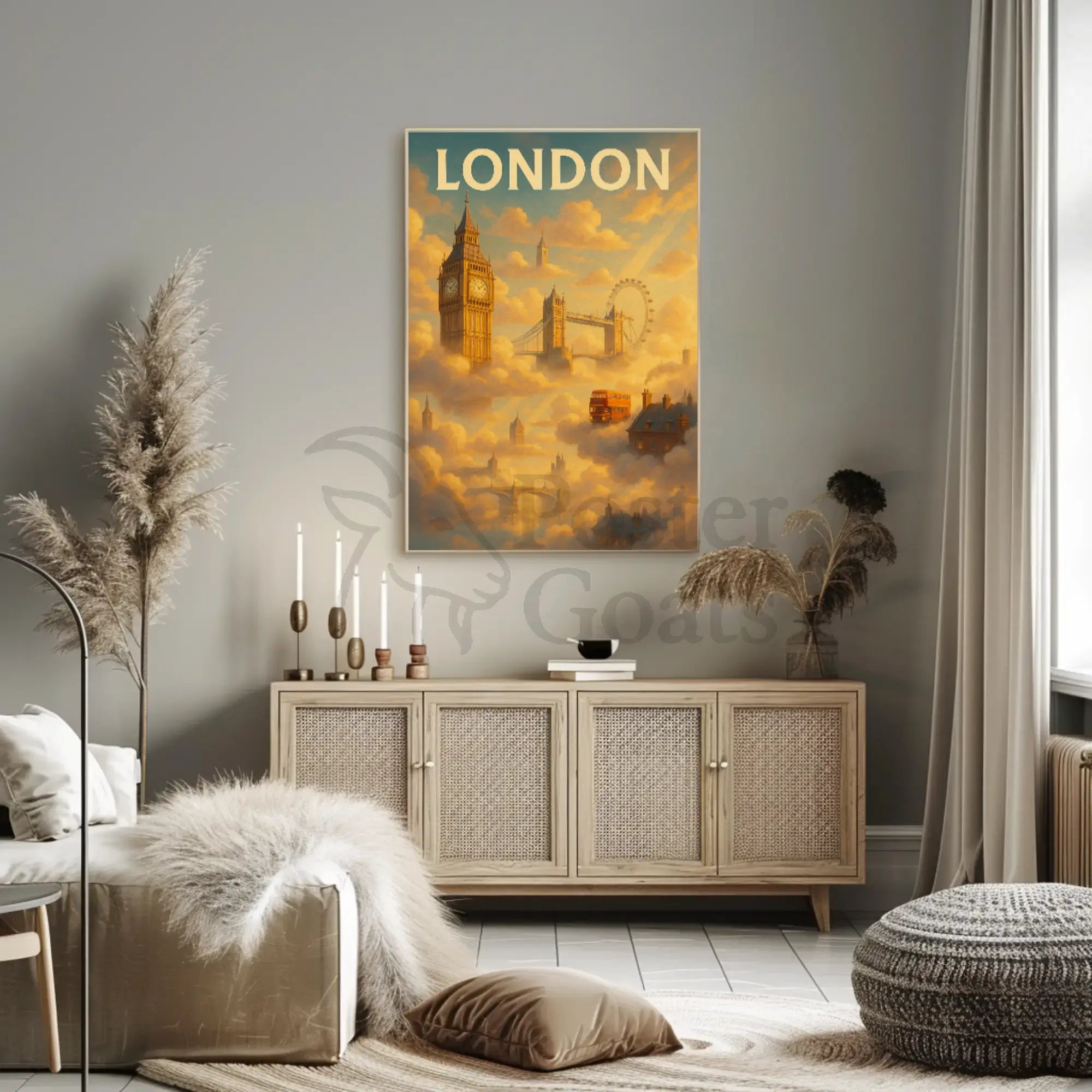 London Landmarks in Whimsical Style Travel Poster PosterGoat