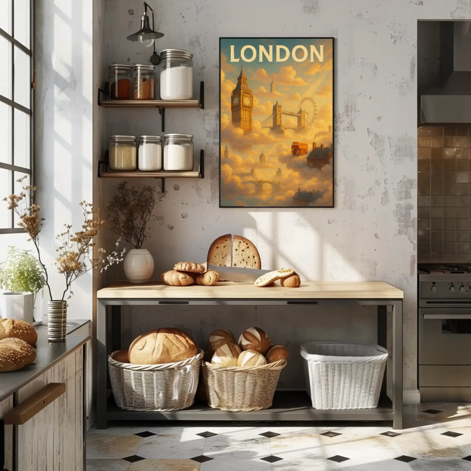 London Landmarks in Whimsical Style Travel Poster PosterGoat