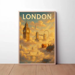 London Landmarks in Whimsical Style Travel Poster PosterGoat