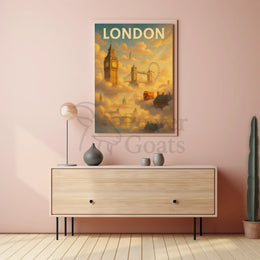 London Landmarks in Whimsical Style Travel Poster PosterGoat