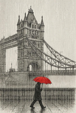 London's Tower Bridge Rainy Day Sketch: Travel Poster PosterGoat