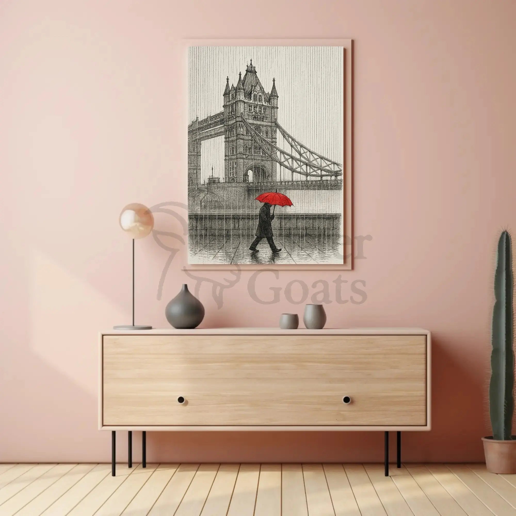 London's Tower Bridge Rainy Day Sketch: Travel Poster PosterGoat