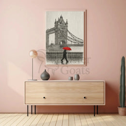 London's Tower Bridge Rainy Day Sketch: Travel Poster PosterGoat