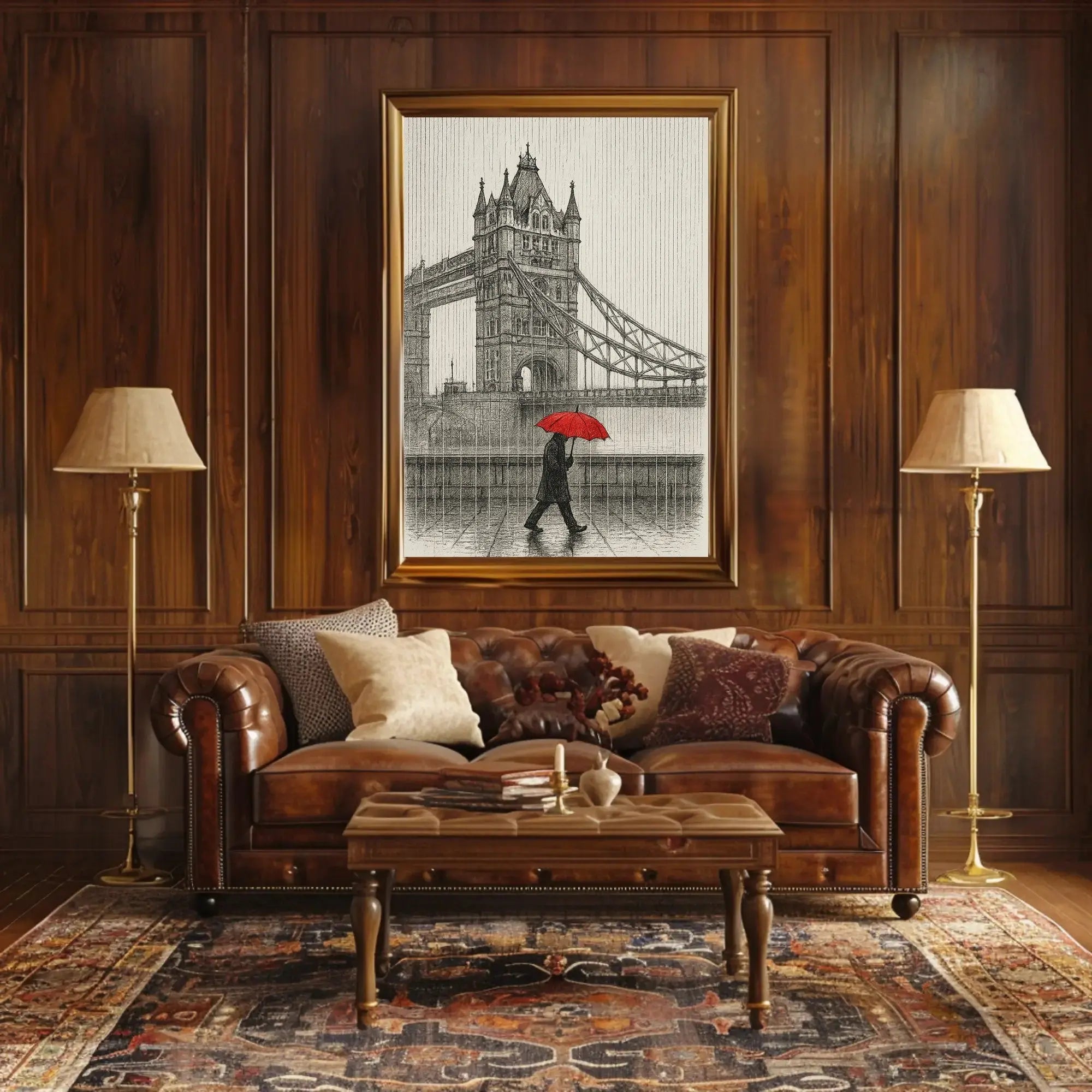 London's Tower Bridge Rainy Day Sketch: Travel Poster PosterGoat