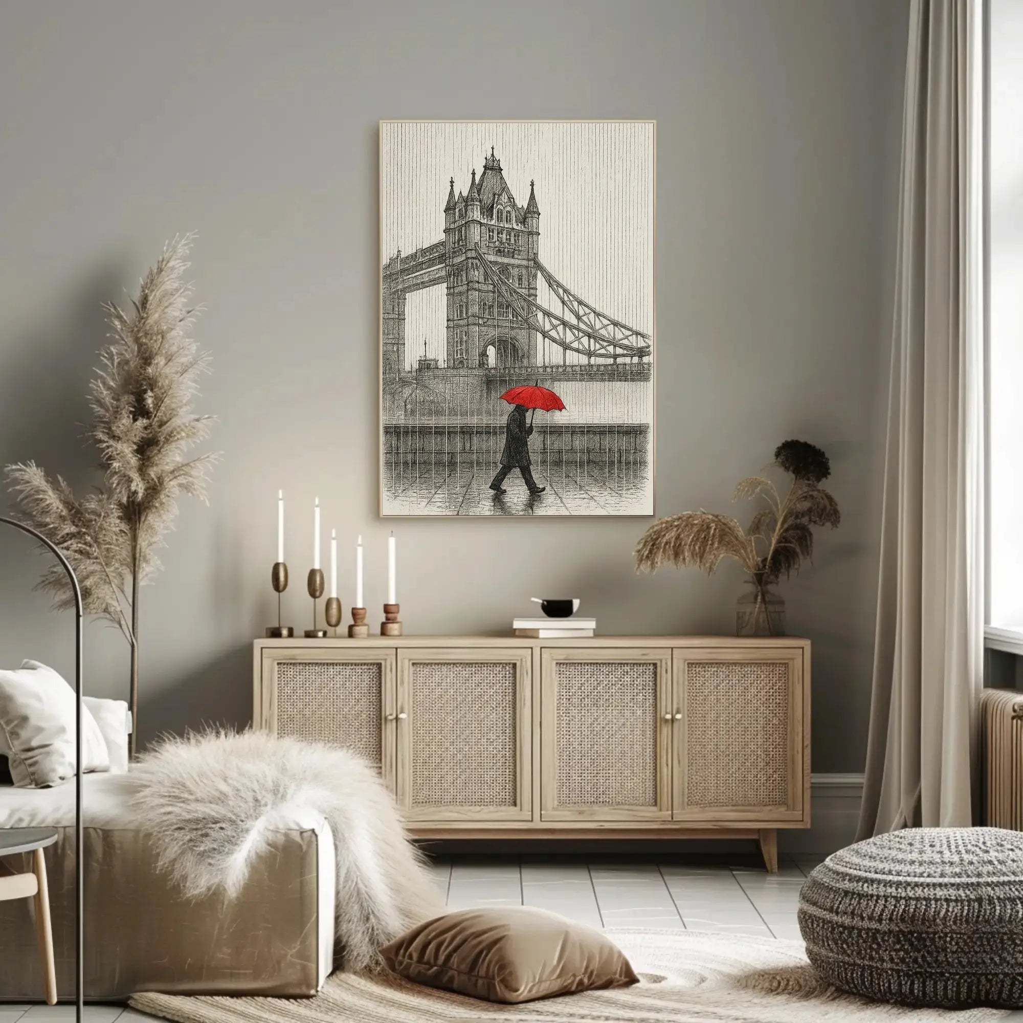 London's Tower Bridge Rainy Day Sketch: Travel Poster PosterGoat