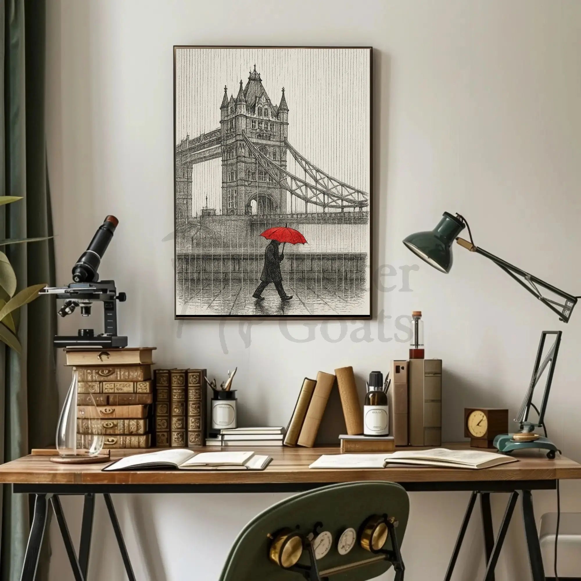 London's Tower Bridge Rainy Day Sketch: Travel Poster PosterGoat