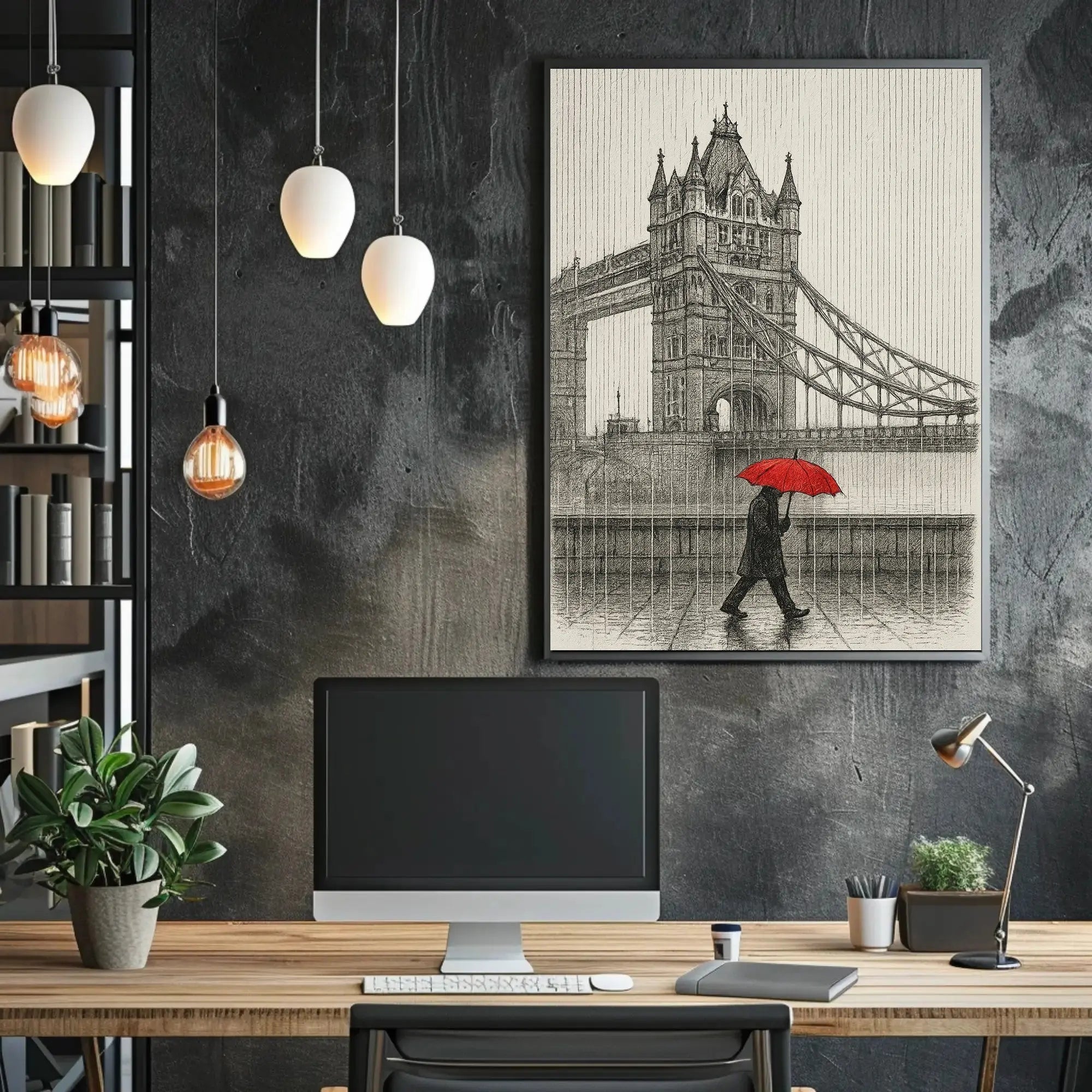 London's Tower Bridge Rainy Day Sketch: Travel Poster PosterGoat