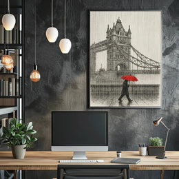 London's Tower Bridge Rainy Day Sketch: Travel Poster PosterGoat
