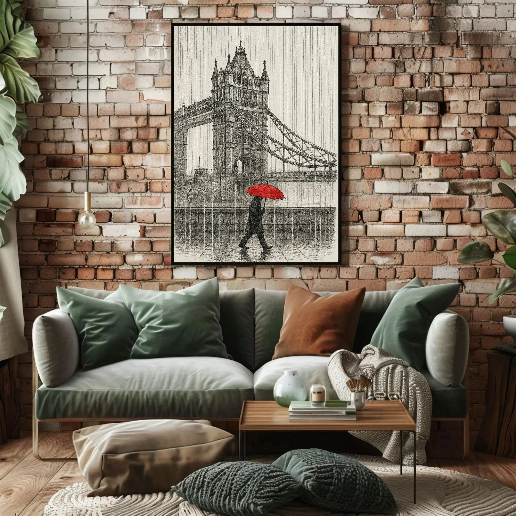 London's Tower Bridge Rainy Day Sketch: Travel Poster PosterGoat